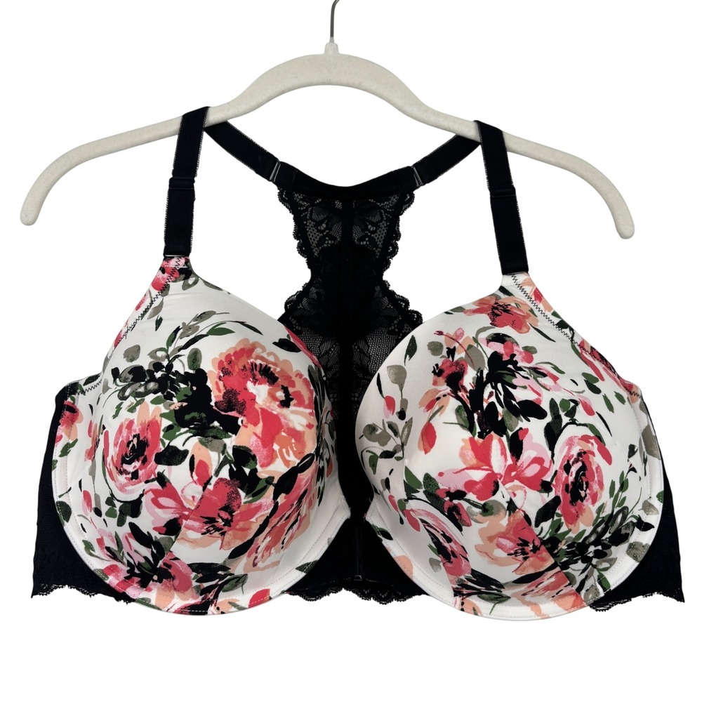 Torrid Curve Lightly Lined T-Shirt Bra Size 38DDD White Floral Lace Racerback